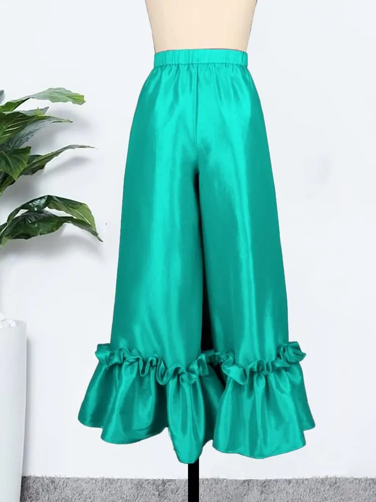 AOMEI Women's Shiny High Waist Flare Pants Wide Leg Bell Bottoms Trousers