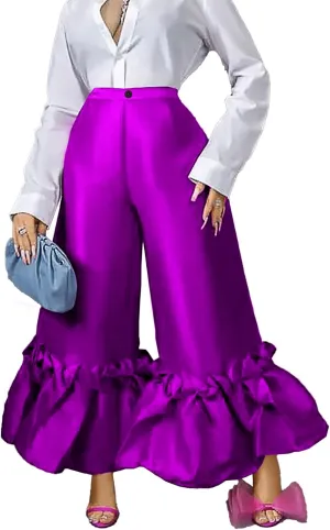 AOMEI Women's Shiny High Waist Flare Pants Wide Leg Bell Bottoms Trousers