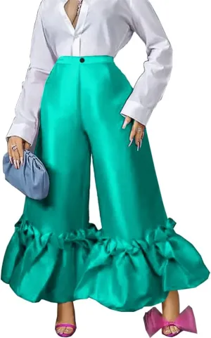 AOMEI Women's Shiny High Waist Flare Pants Wide Leg Bell Bottoms Trousers