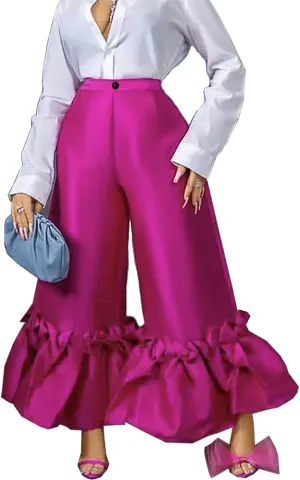 AOMEI Women's Shiny High Waist Flare Pants Wide Leg Bell Bottoms Trousers