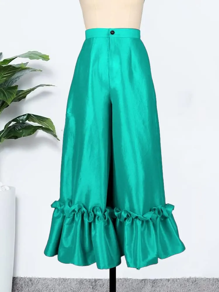 AOMEI Women's Shiny High Waist Flare Pants Wide Leg Bell Bottoms Trousers