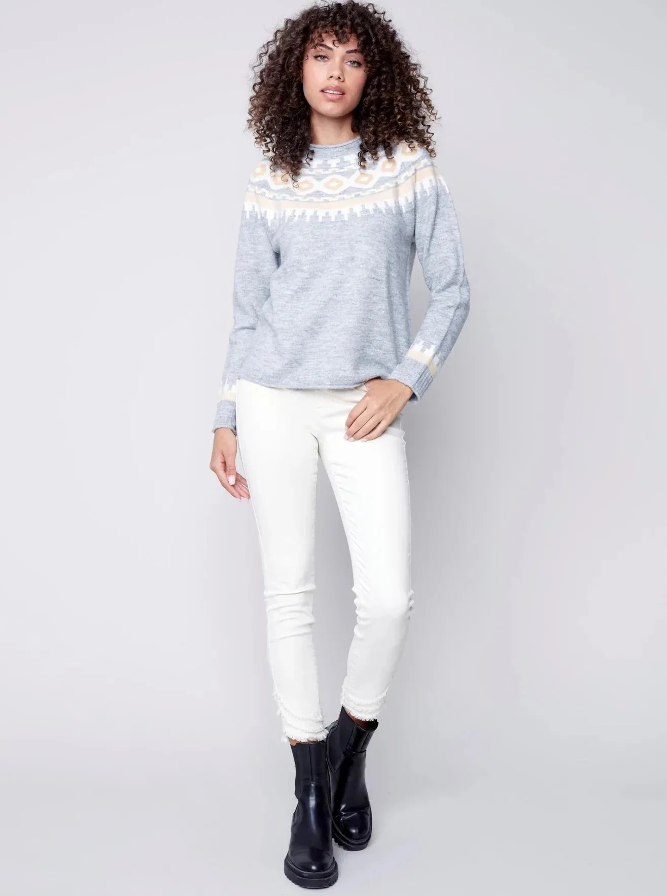 Apres Ski Jacquard Crew Neck Raglan Sleeve [H Grey-C2524]