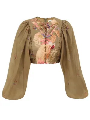 Ascension Cropped Bodice in Khaki Palm Floral