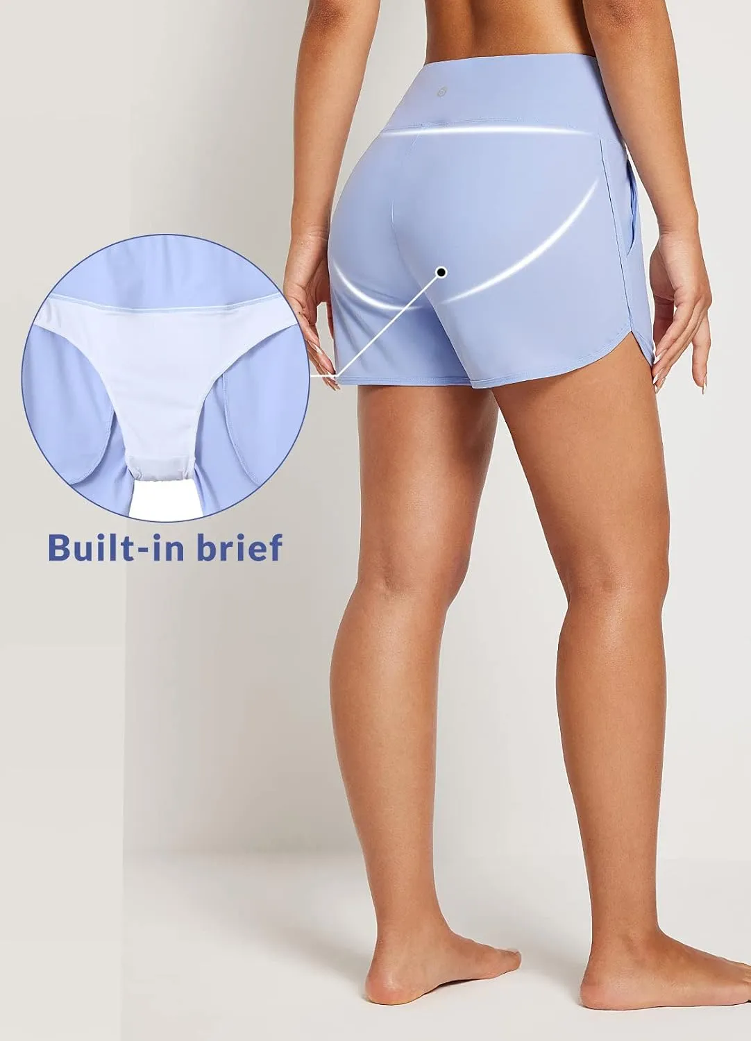 baleaf Women's 3"/5"/ 7" High Waisted Swim Board Shorts Quick Dry Swimsuits Bottoms Trunks with Pockets