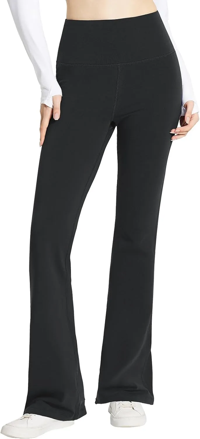 baleaf Womens Cotton Yoga Dress Pants Flare Leggings with Pockets Work Office High Waist Bell Bottom Bootcut Tall 32"