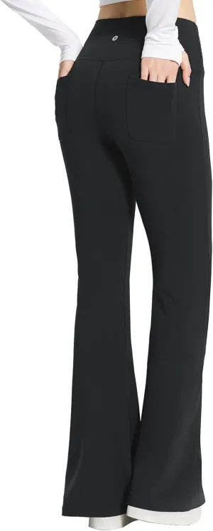 baleaf Womens Cotton Yoga Dress Pants Flare Leggings with Pockets Work Office High Waist Bell Bottom Bootcut Tall 32"