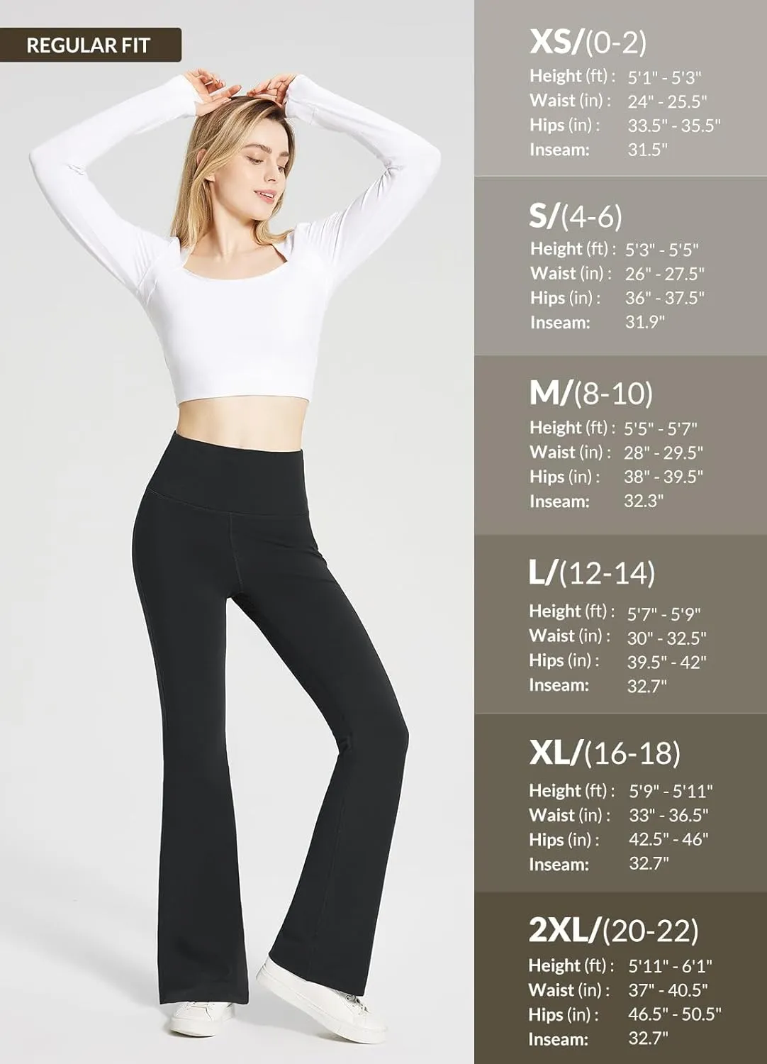 baleaf Womens Cotton Yoga Dress Pants Flare Leggings with Pockets Work Office High Waist Bell Bottom Bootcut Tall 32"