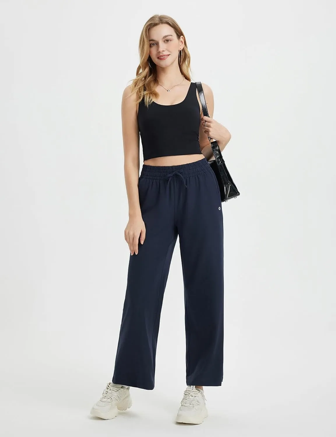 baleaf Women's Hiking Pants Travel Wide Leg Pants with Pockts UPF 50  Loose Lightweight Water Resistant Work