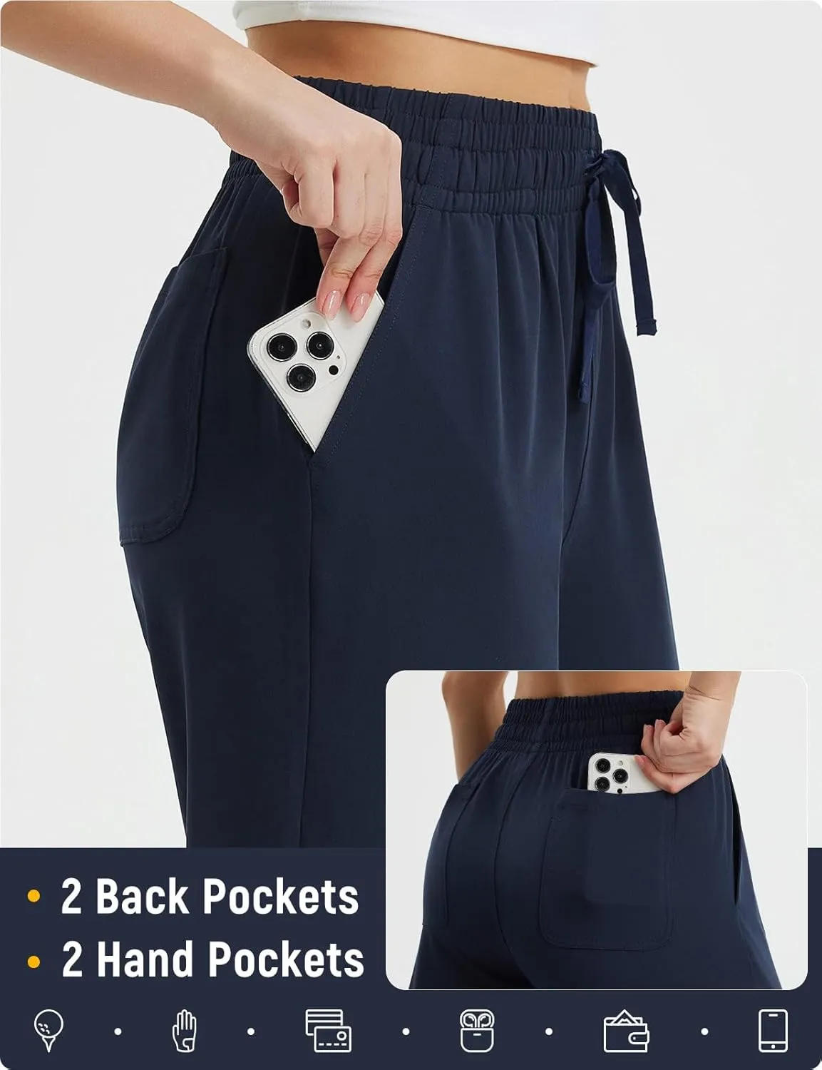 baleaf Women's Hiking Pants Travel Wide Leg Pants with Pockts UPF 50  Loose Lightweight Water Resistant Work