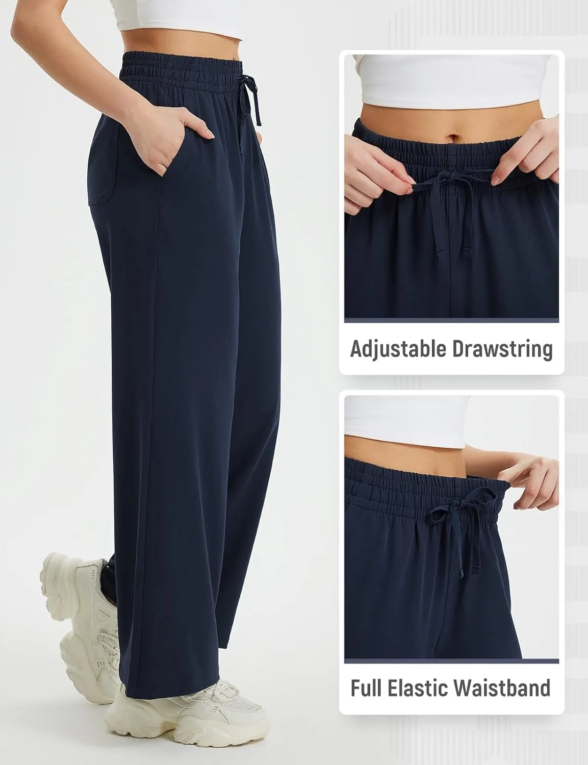 baleaf Women's Hiking Pants Travel Wide Leg Pants with Pockts UPF 50  Loose Lightweight Water Resistant Work