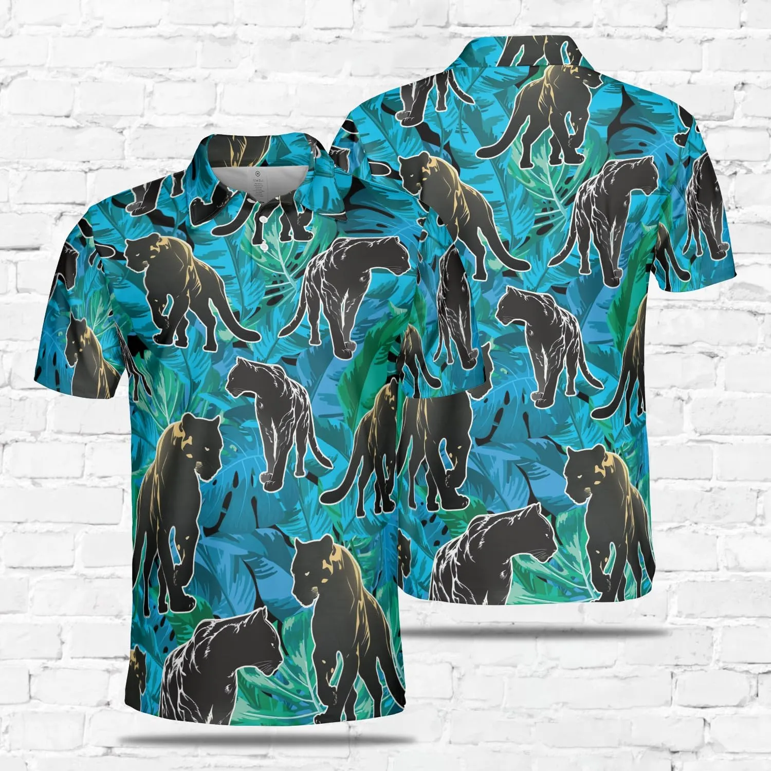Black Jaguar Polo Shirts for Men - Panther Cat Mens Quick Dry Short Sleeve Polo Shirts Series 18