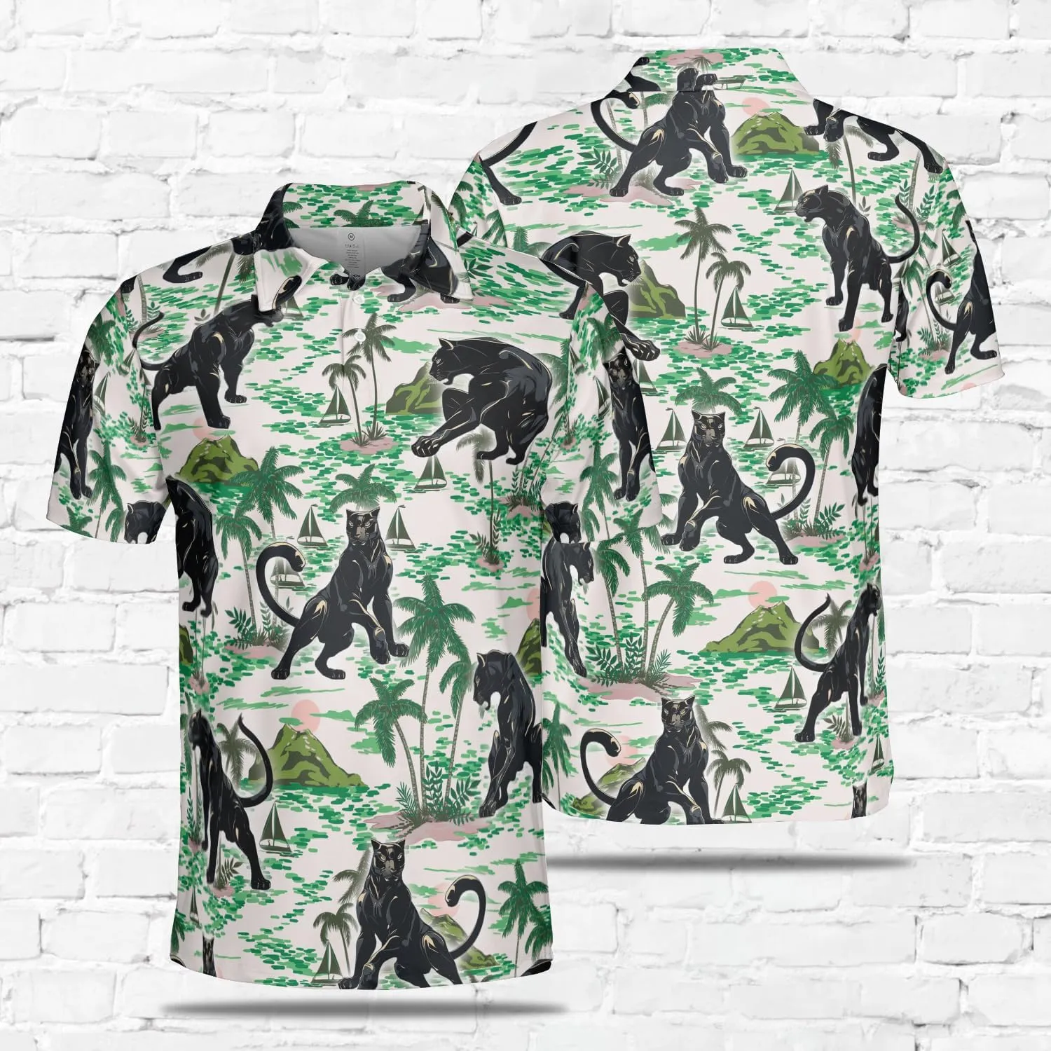 Black Jaguar Polo Shirts for Men - Panther Cat Mens Quick Dry Short Sleeve Polo Shirts Series 18