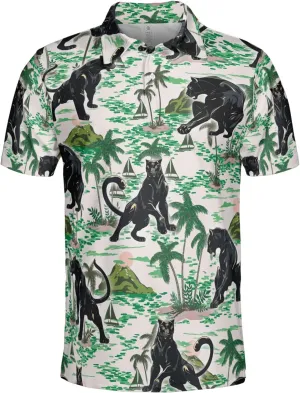 Black Jaguar Polo Shirts for Men - Panther Cat Mens Quick Dry Short Sleeve Polo Shirts Series 18