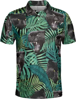 Black Jaguar Polo Shirts for Men - Panther Cat Mens Quick Dry Short Sleeve Polo Shirts Series 18
