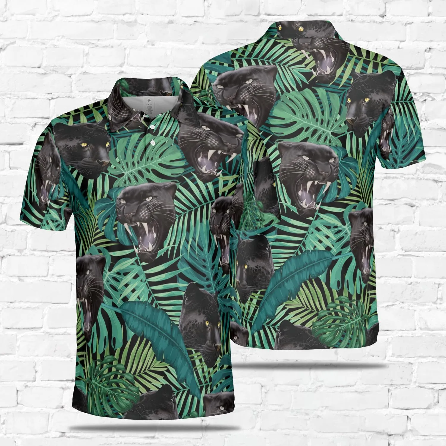 Black Jaguar Polo Shirts for Men - Panther Cat Mens Quick Dry Short Sleeve Polo Shirts Series 18