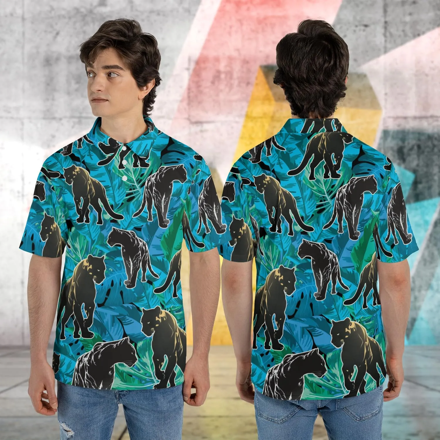 Black Jaguar Polo Shirts for Men - Panther Cat Mens Quick Dry Short Sleeve Polo Shirts Series 18