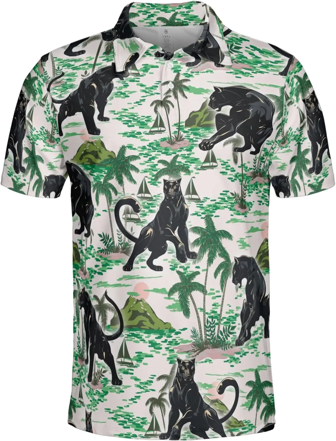 Black Jaguar Polo Shirts for Men - Panther Cat Mens Quick Dry Short Sleeve Polo Shirts Series 18