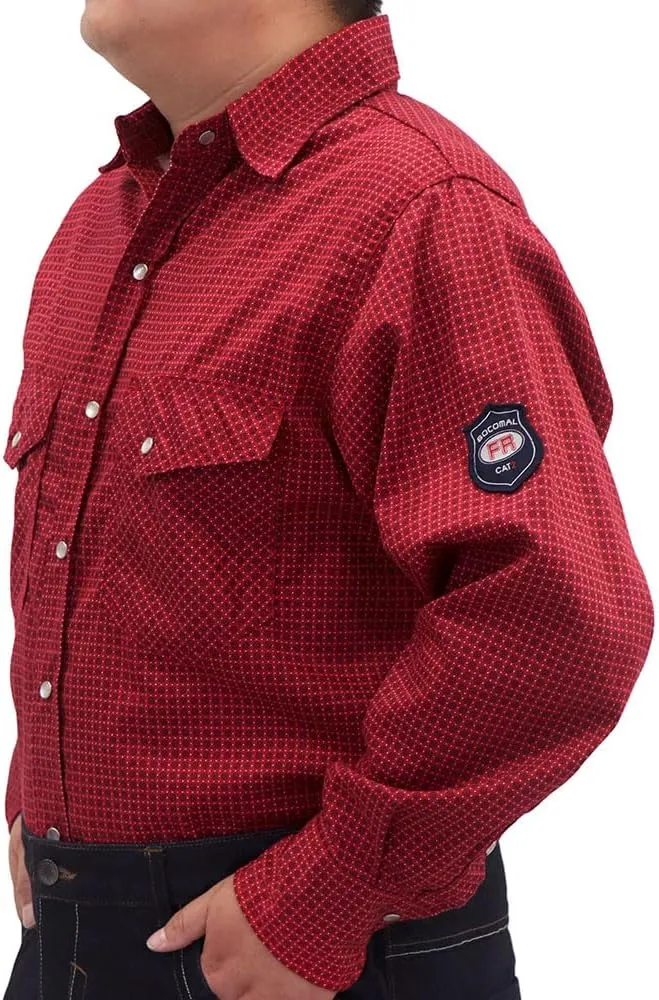 BOCOMAL FR Shirts for Men Printed Plaid Flame Resistant Clothing 6.5oz Cotton Button Up Welding Shirts NFPA2112 CAT2