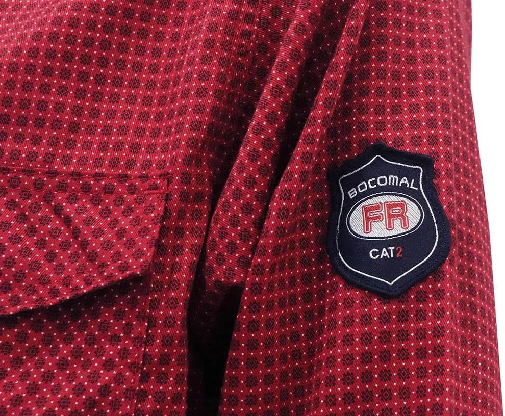 BOCOMAL FR Shirts for Men Printed Plaid Flame Resistant Clothing 6.5oz Cotton Button Up Welding Shirts NFPA2112 CAT2