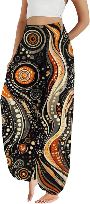 Boho Harem Pants Women Ethnicity Printed Wide Leg Trousers Hippie High Waist Plus Size Pant Flowy Baggy Yoga Pants