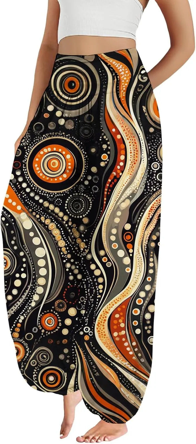 Boho Harem Pants Women Ethnicity Printed Wide Leg Trousers Hippie High Waist Plus Size Pant Flowy Baggy Yoga Pants