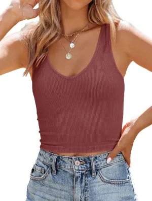 BONITEE Womens Ribbed Tank Top Casual Basic 2025 Trendy Summer Sleeveless V Neck Knitted Y2k Crop Tops