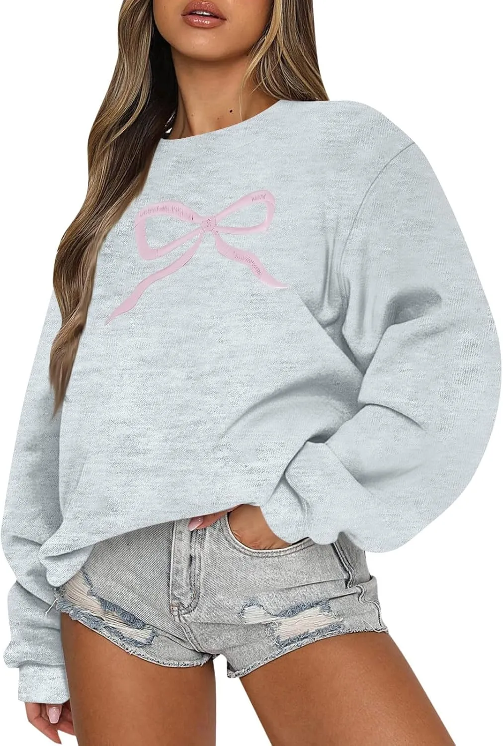 Bow Sweatshirt Coquette Clothes Spring Cute Preppy Aesthetic Clothes Holiday Long Sleeve Tops Crewneck Sweat Shirts