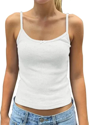 Camisole with Bowtie Front Womens Slim Fit Crop Tops Vintage Spaghetti Strap Camisole Tank Tops