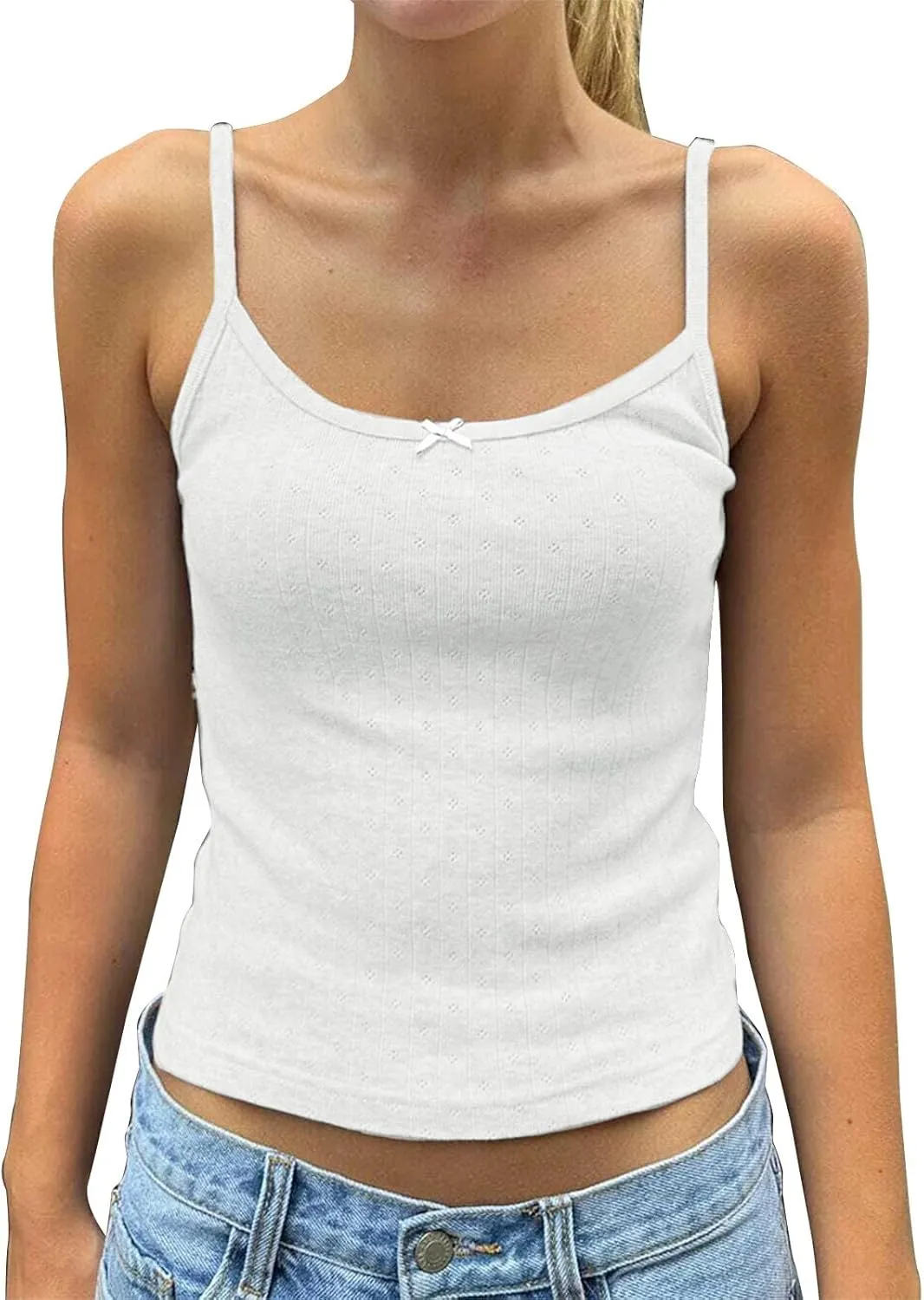 Camisole with Bowtie Front Womens Slim Fit Crop Tops Vintage Spaghetti Strap Camisole Tank Tops