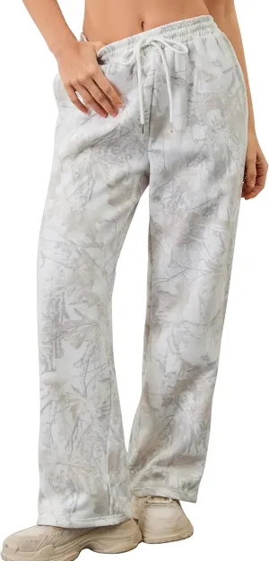 Camo Pants for Women Wide Leg High Waist Drawstring Camo Sweatpants Fleece Baggy Causal Jogger Workout Pants