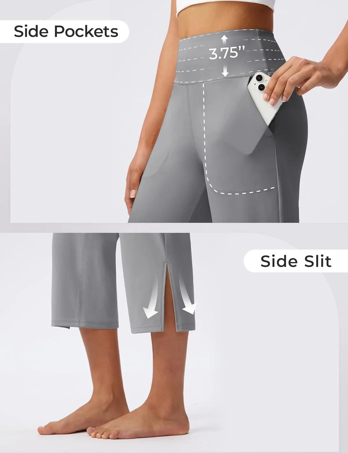 Capri Pants for Women Wide Leg Yoga Capris with Pockets Stretch High Waist Crop Pants Loose Travel
