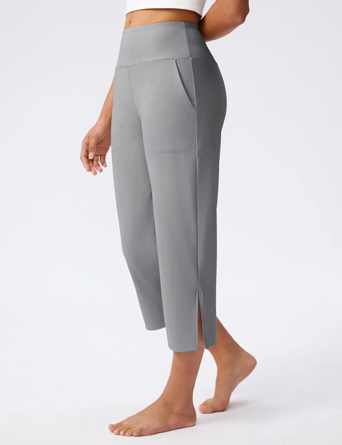 Capri Pants for Women Wide Leg Yoga Capris with Pockets Stretch High Waist Crop Pants Loose Travel