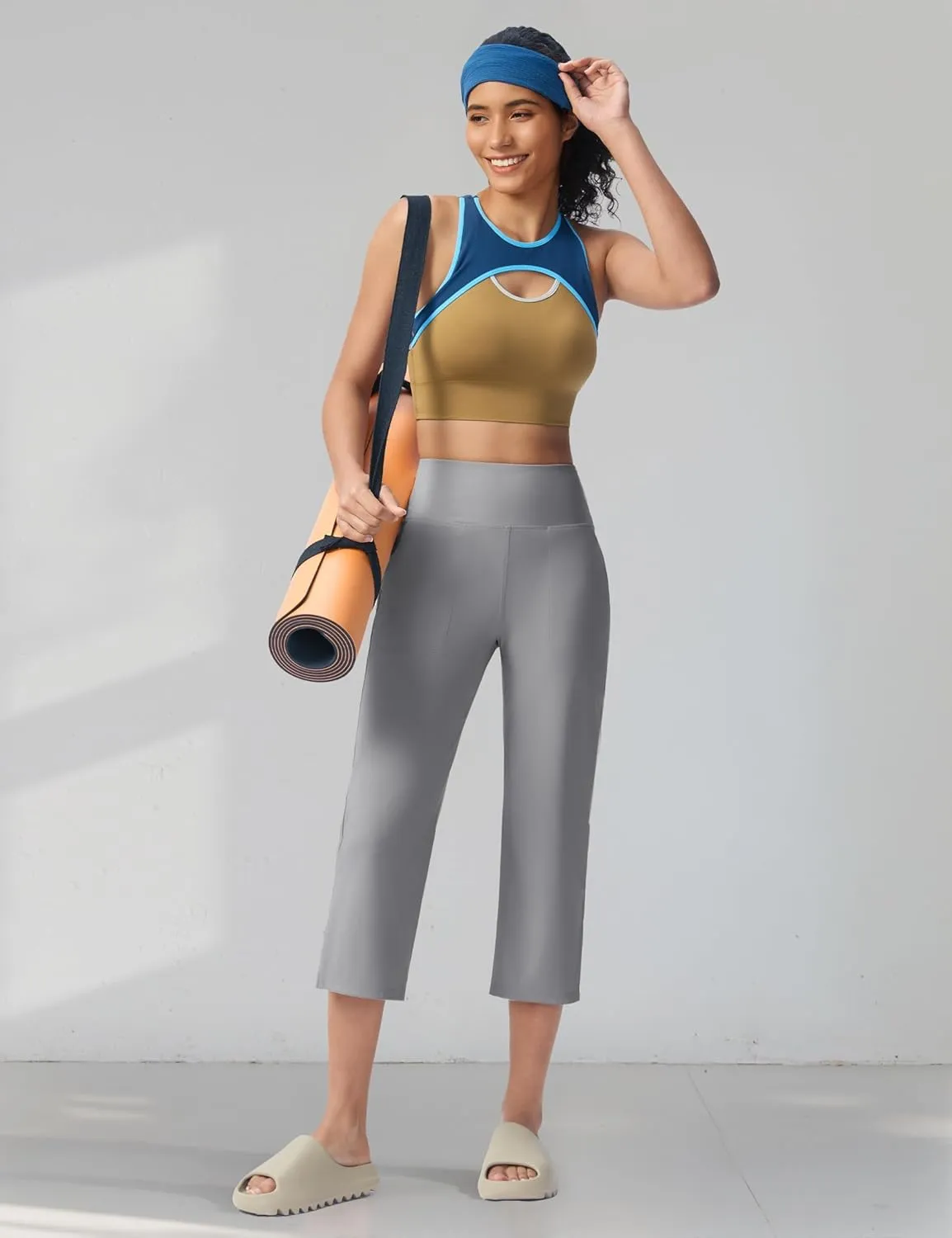 Capri Pants for Women Wide Leg Yoga Capris with Pockets Stretch High Waist Crop Pants Loose Travel