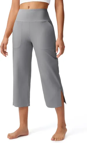 Capri Pants for Women Wide Leg Yoga Capris with Pockets Stretch High Waist Crop Pants Loose Travel