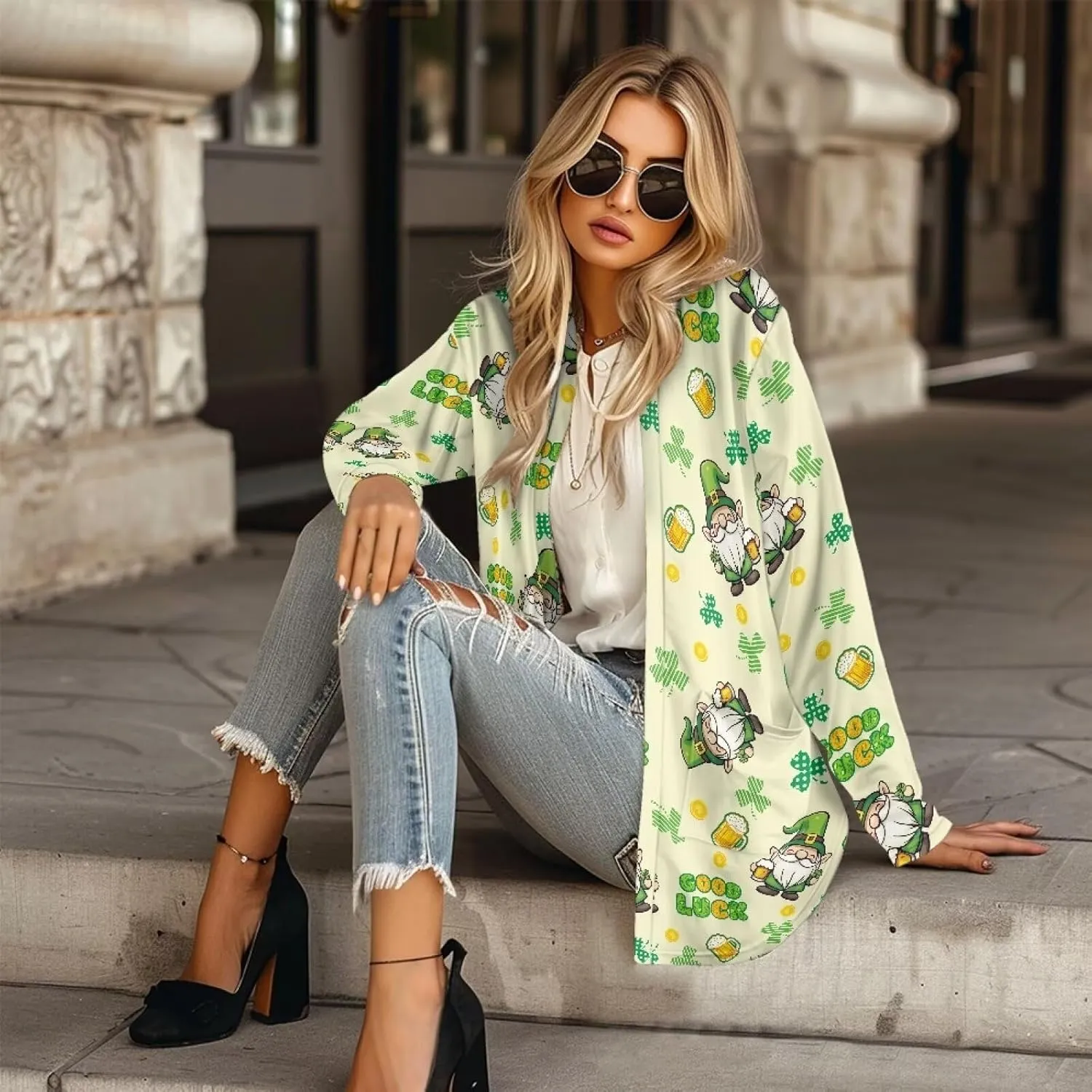 Cardigan Jacket with Pockets Open Front Jacket Coat, Fashion Outerwear Long Sleeve Outerwear