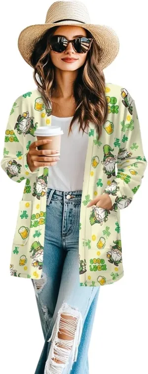Cardigan Jacket with Pockets Open Front Jacket Coat, Fashion Outerwear Long Sleeve Outerwear