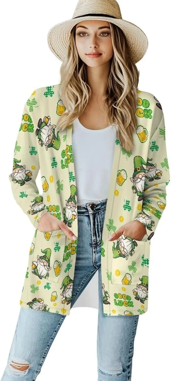Cardigan Jacket with Pockets Open Front Jacket Coat, Fashion Outerwear Long Sleeve Outerwear