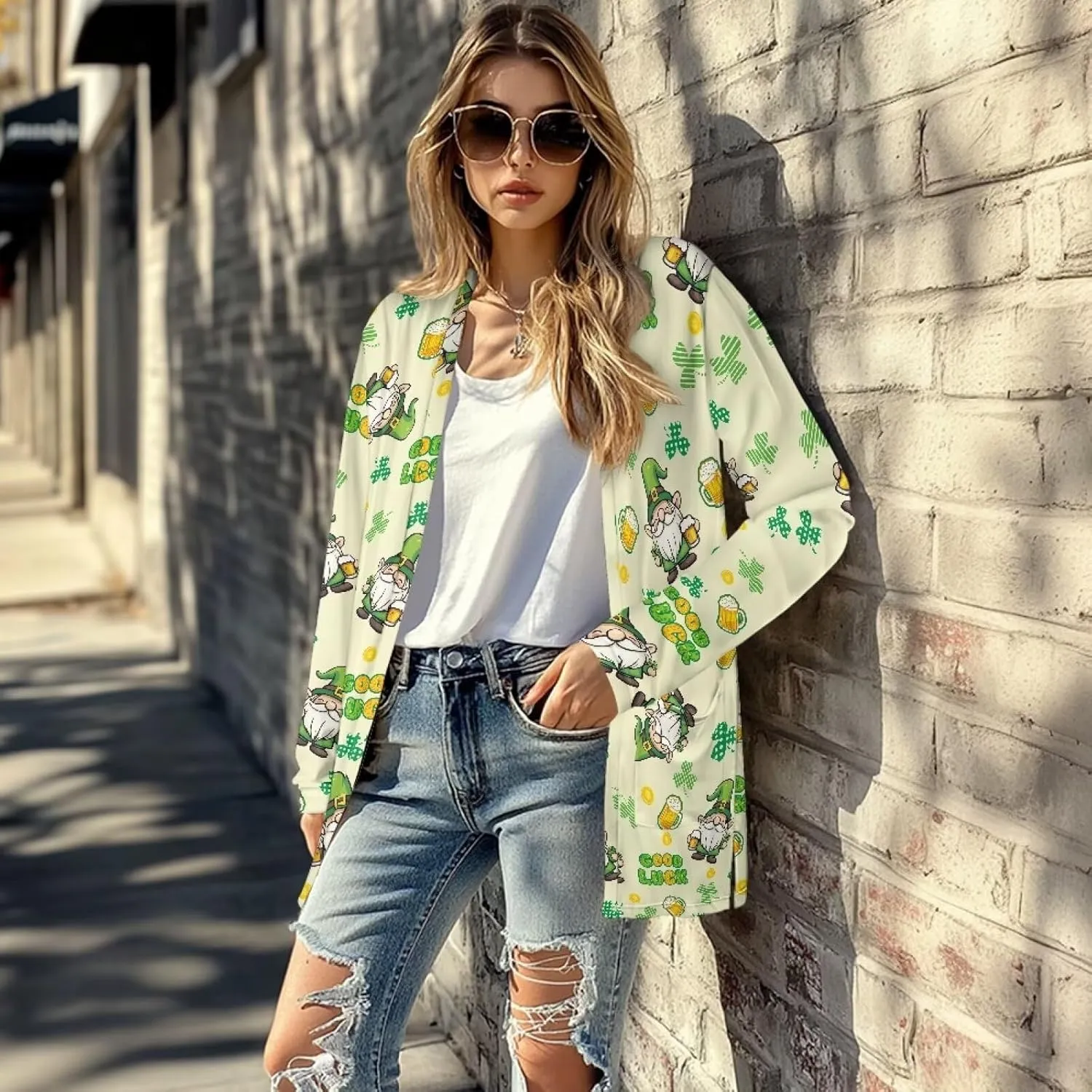 Cardigan Jacket with Pockets Open Front Jacket Coat, Fashion Outerwear Long Sleeve Outerwear