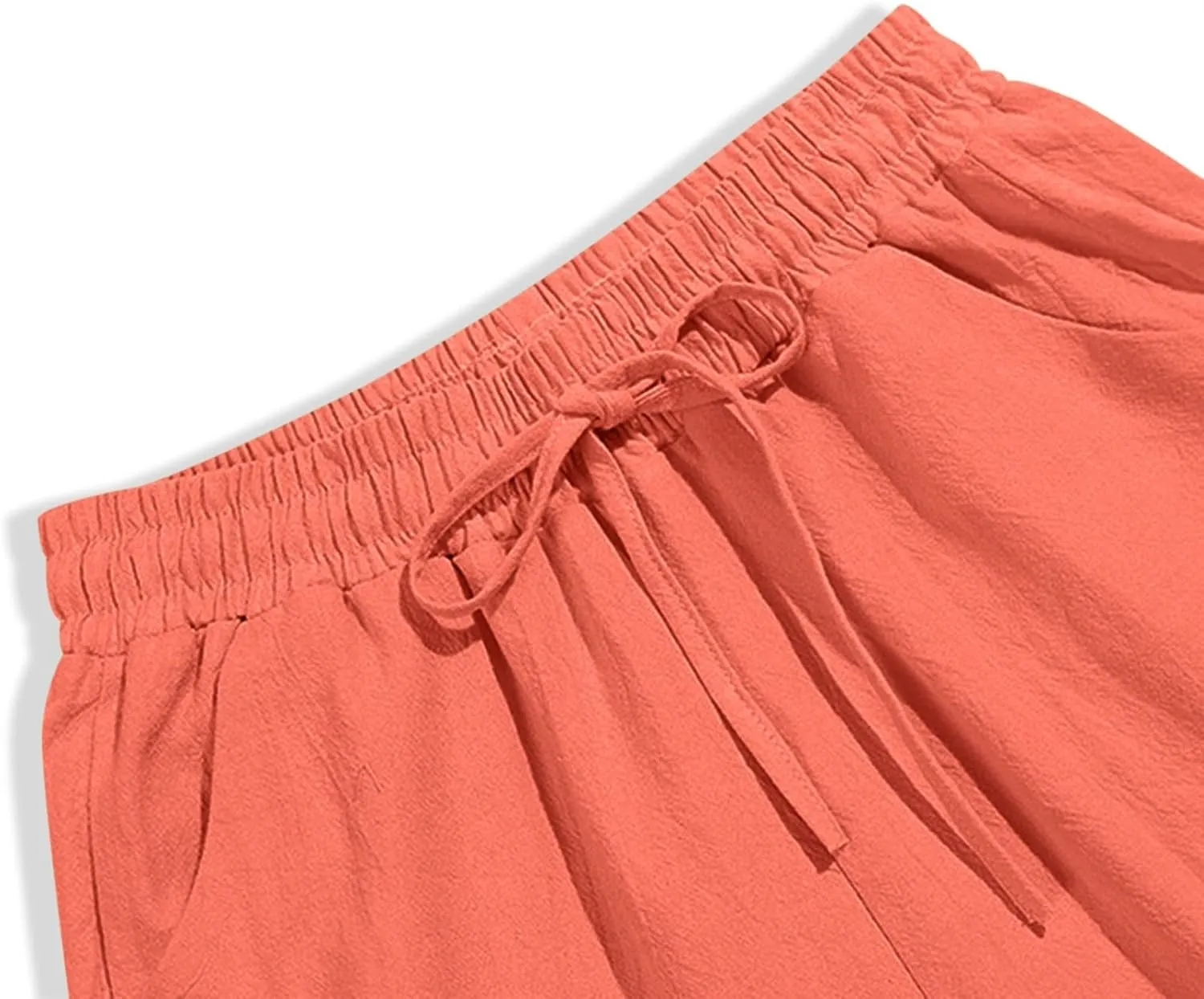 Casual Linen Pants for Women 2025 Summer Straight Leg Pant Drawstring High Waist Loose Comfy Cotton Beach Trousers