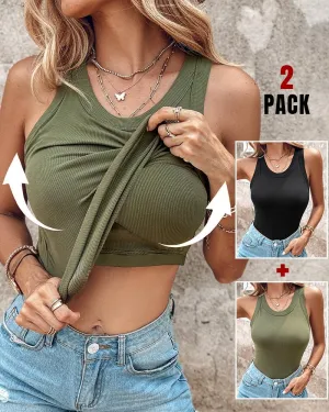 CHICME 2 Piece Tank Tops with Built in Bras Athletic Tank Tops for Women Ribbed Tank Top Fitness Workout Running Tops