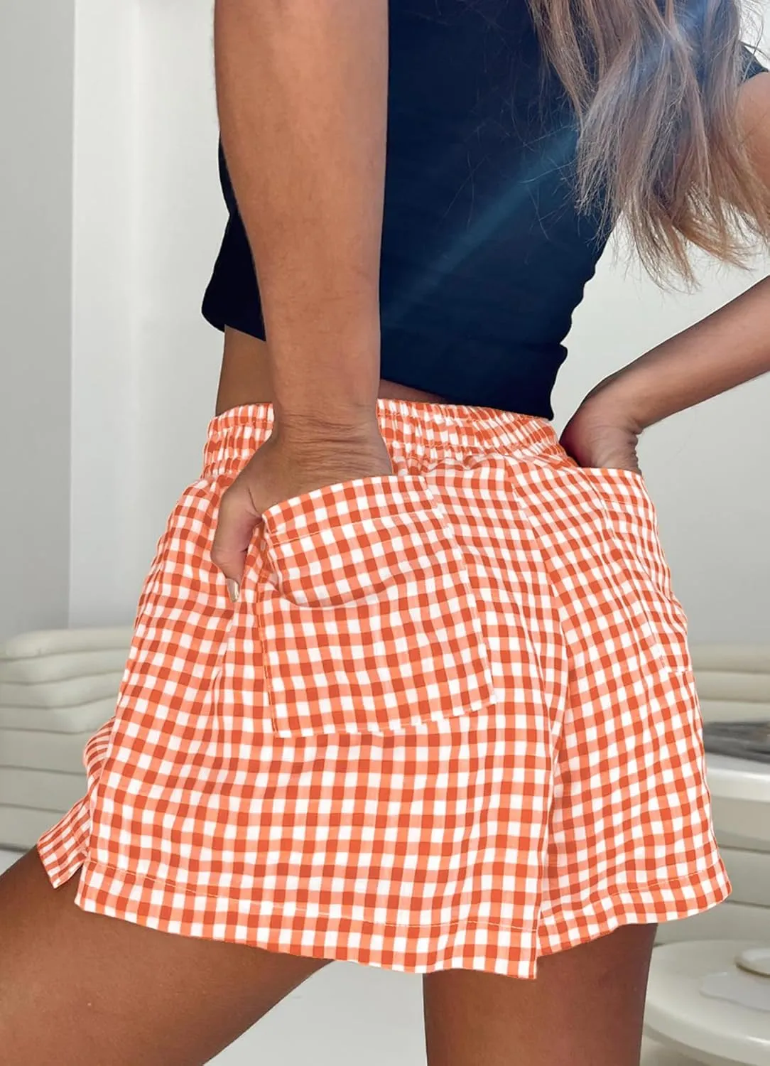 Chunoy Women's Plaid Boxer Shorts Summer Casual Gingham Pajama Bottoms Short with Pockets