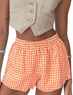 Chunoy Women's Plaid Boxer Shorts Summer Casual Gingham Pajama Bottoms Short with Pockets