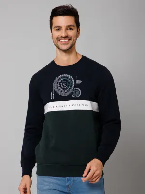 Color-block Green Full Sleeves Round Neck Regular Fit Casual Sweatshirt for Men