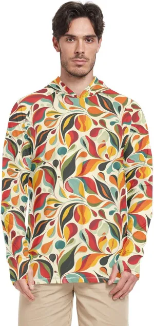 Colorful Swirls and Leaves Mens Sun Shirts Protection Long Sleeve UPF 50   Mens Sun Shirts Quick-Dry Rash Guard for Men Sailing Shirts playeras de Manga Larga con Gorro para Hombre