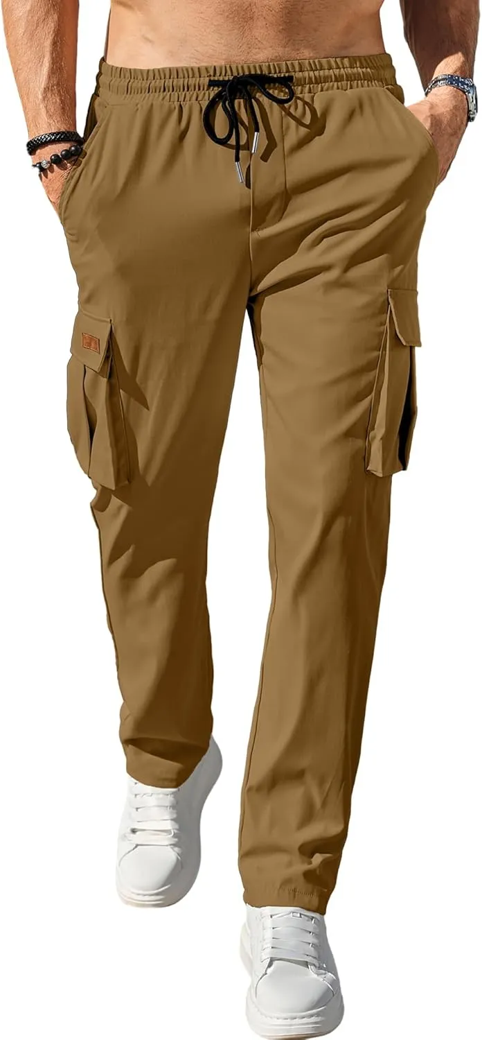 Comdecevis Men's Casual Cargo Pants Workout Joggers Stretch Sweatpants Hiking Drawstring Tactical Pants with Multi Pockets