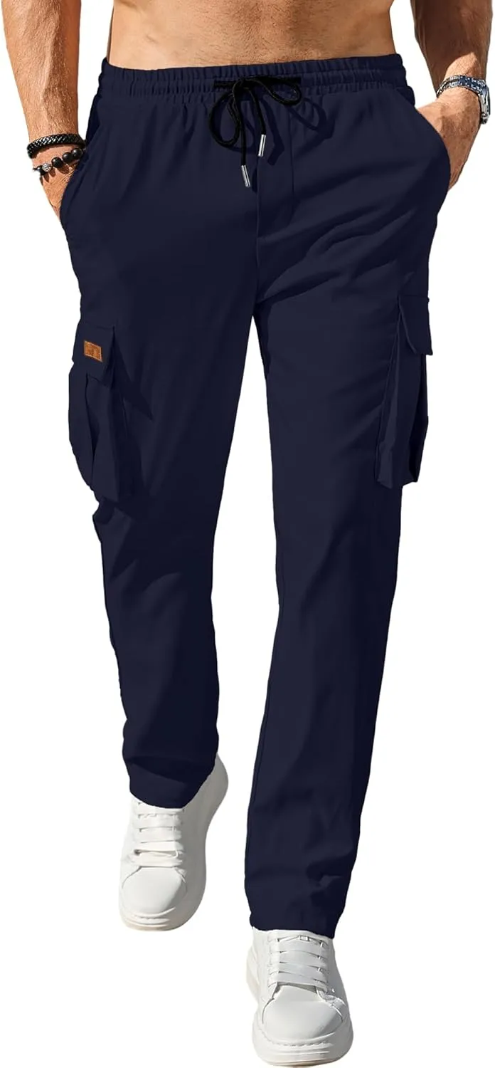 Comdecevis Men's Casual Cargo Pants Workout Joggers Stretch Sweatpants Hiking Drawstring Tactical Pants with Multi Pockets