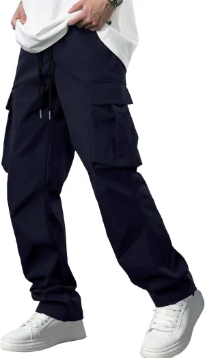 Comdecevis Men's Casual Cargo Pants Workout Joggers Stretch Sweatpants Hiking Drawstring Tactical Pants with Multi Pockets