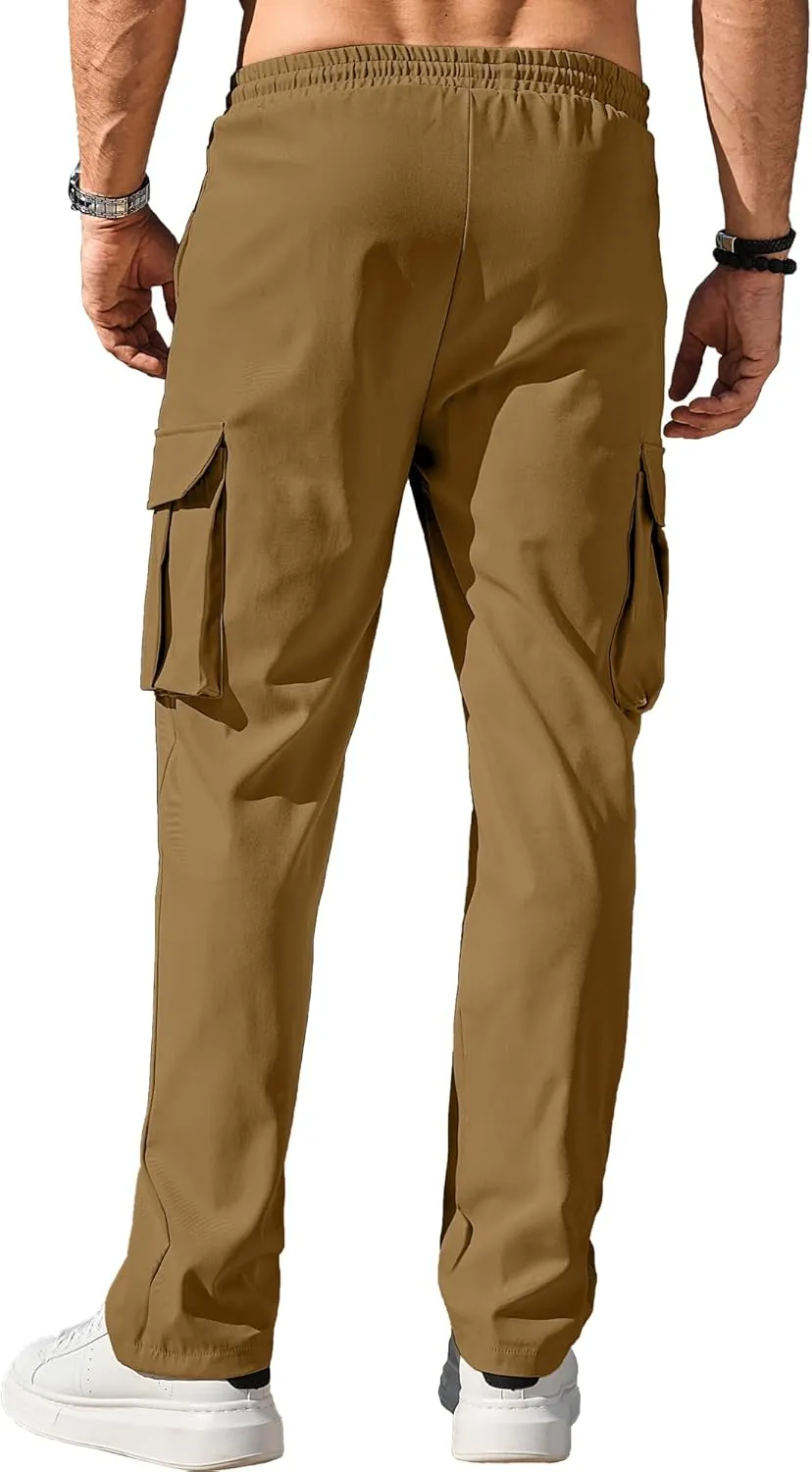 Comdecevis Men's Casual Cargo Pants Workout Joggers Stretch Sweatpants Hiking Drawstring Tactical Pants with Multi Pockets