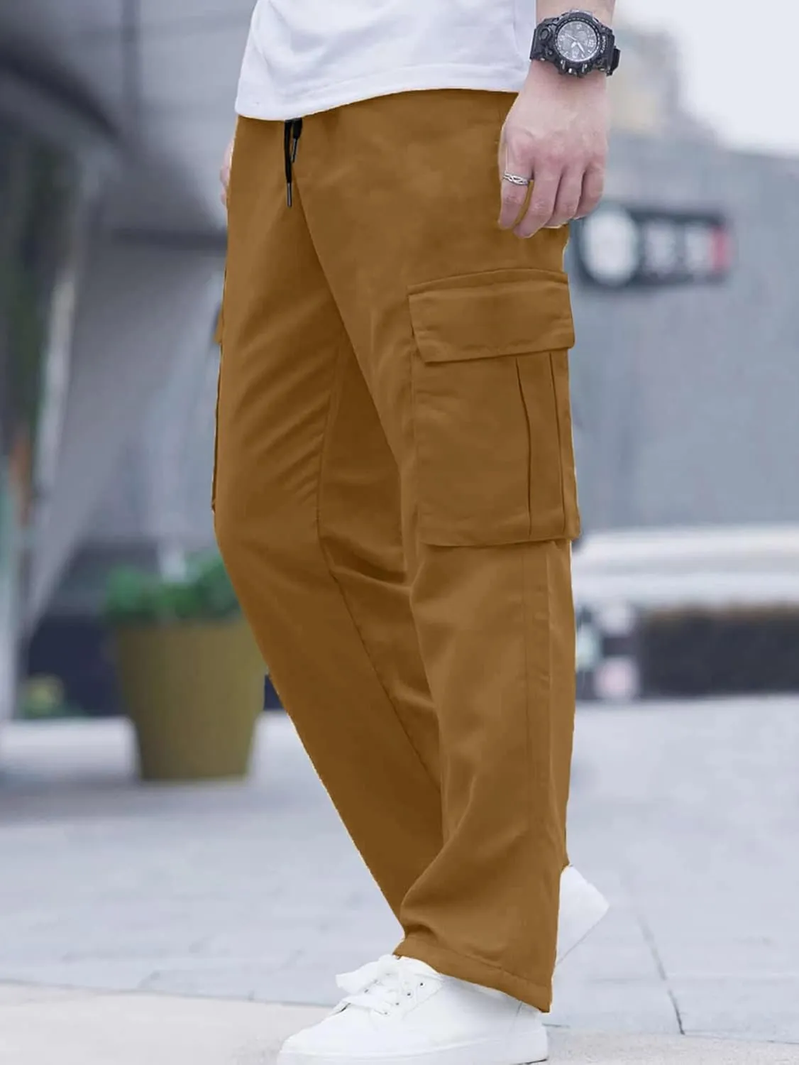 Comdecevis Men's Casual Cargo Pants Workout Joggers Stretch Sweatpants Hiking Drawstring Tactical Pants with Multi Pockets