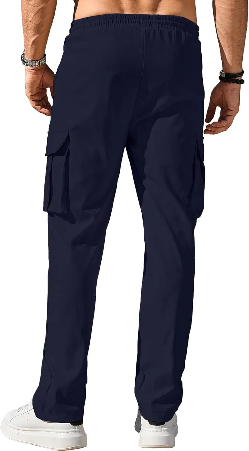 Comdecevis Men's Casual Cargo Pants Workout Joggers Stretch Sweatpants Hiking Drawstring Tactical Pants with Multi Pockets